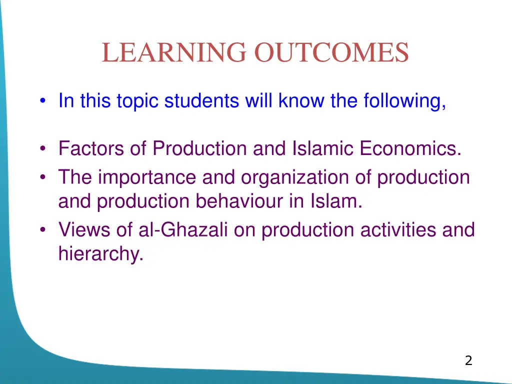 learning outcomes