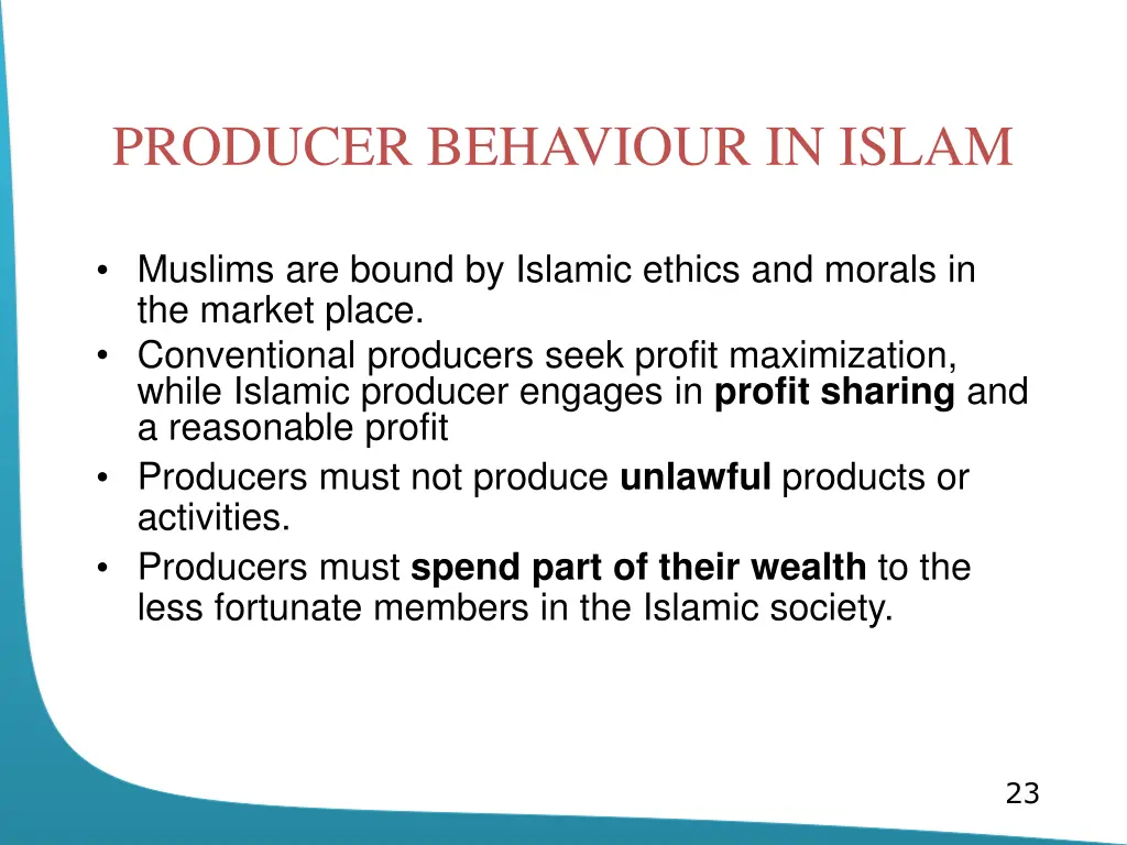 producer behaviour in islam