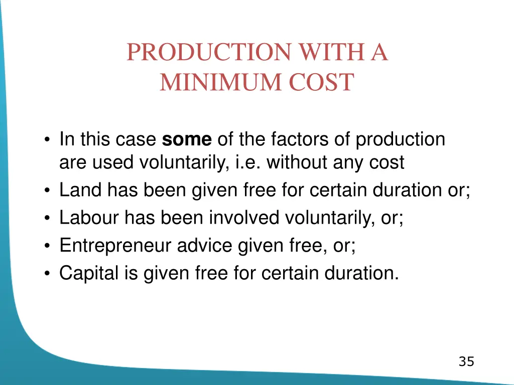 production with a minimum cost