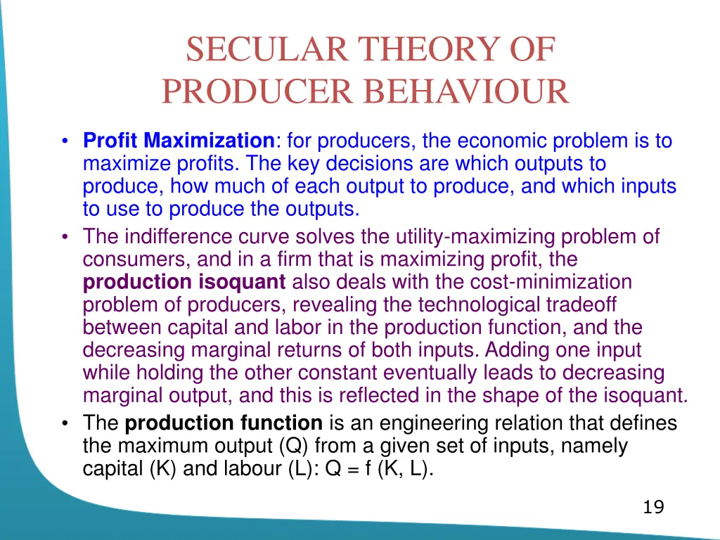 secular theory of producer behaviour