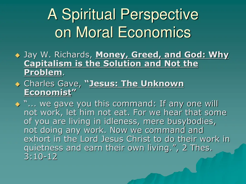 a spiritual perspective on moral economics