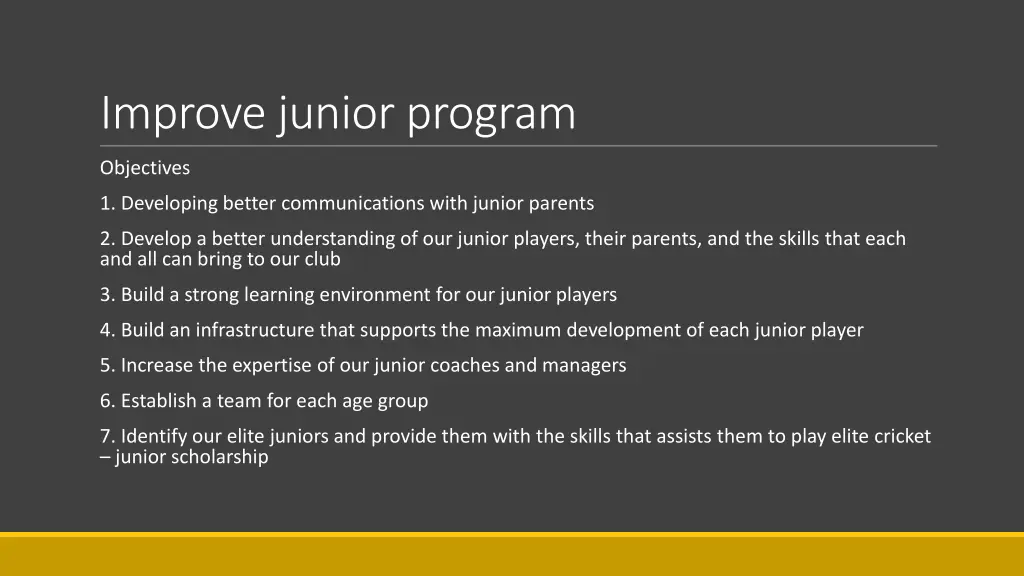 improve junior program