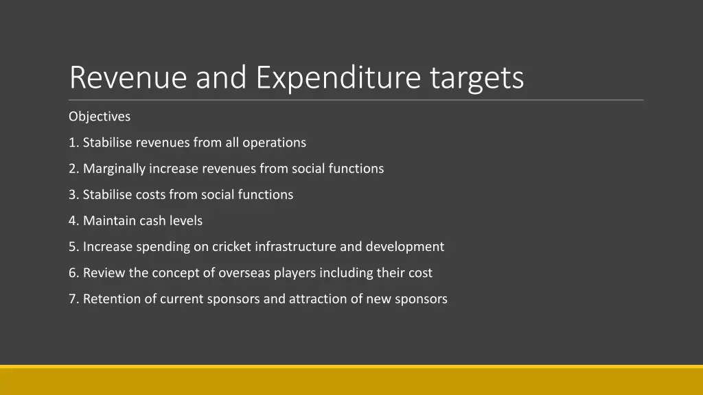 revenue and expenditure targets