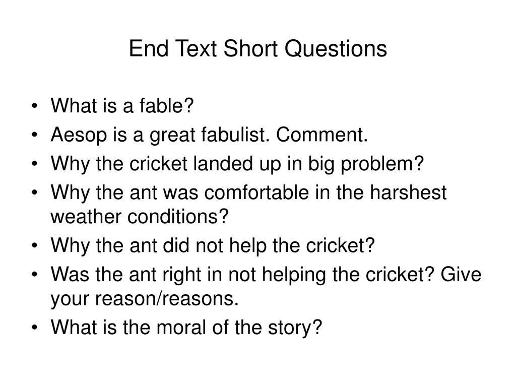 end text short questions