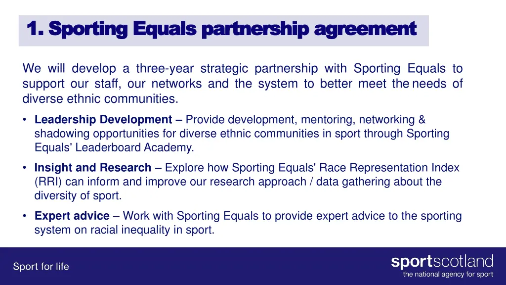 1 sporting equals partnership agreement