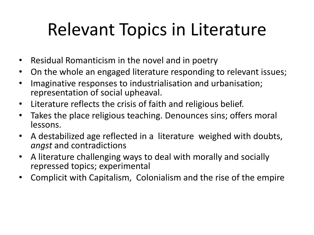 relevant topics in literature