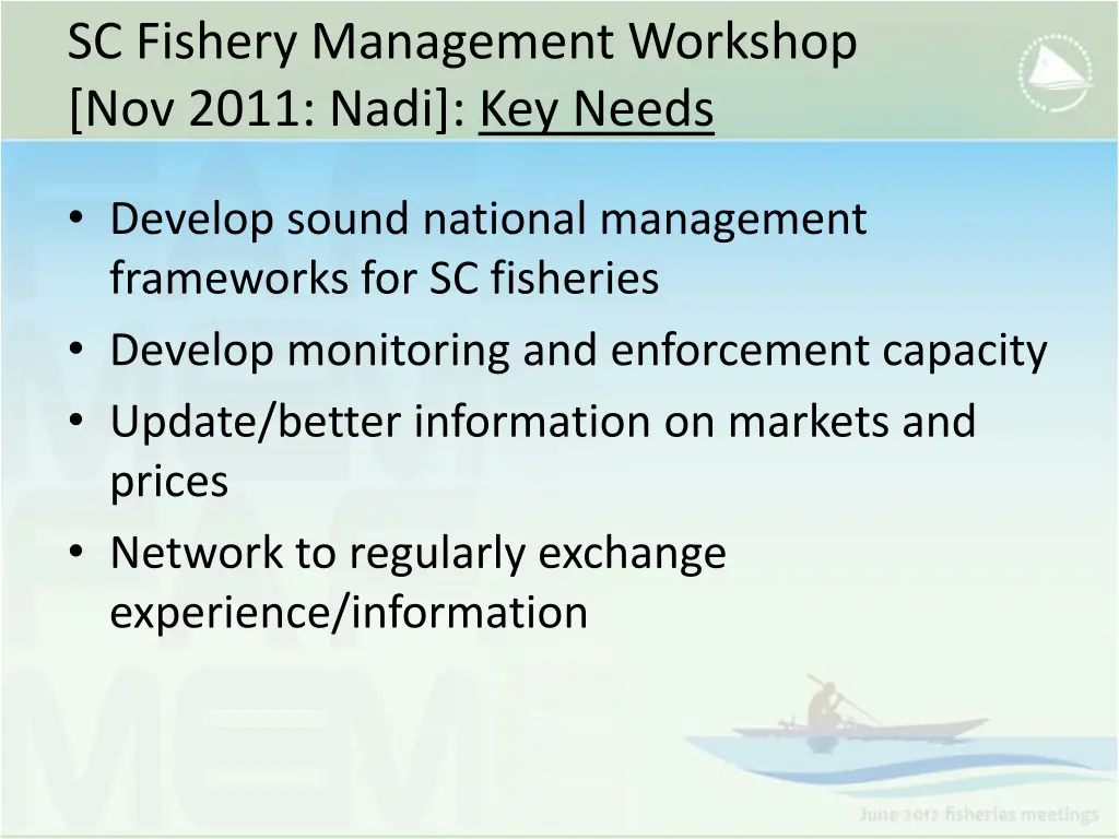 sc fishery management workshop nov 2011 nadi