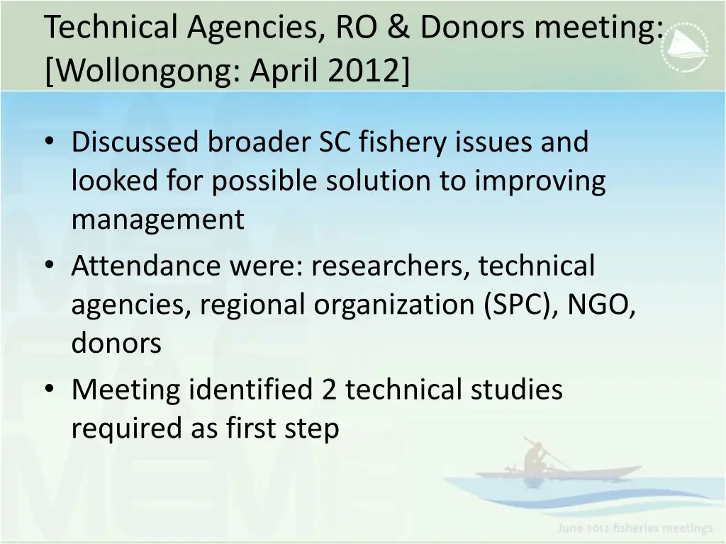 technical agencies ro donors meeting wollongong