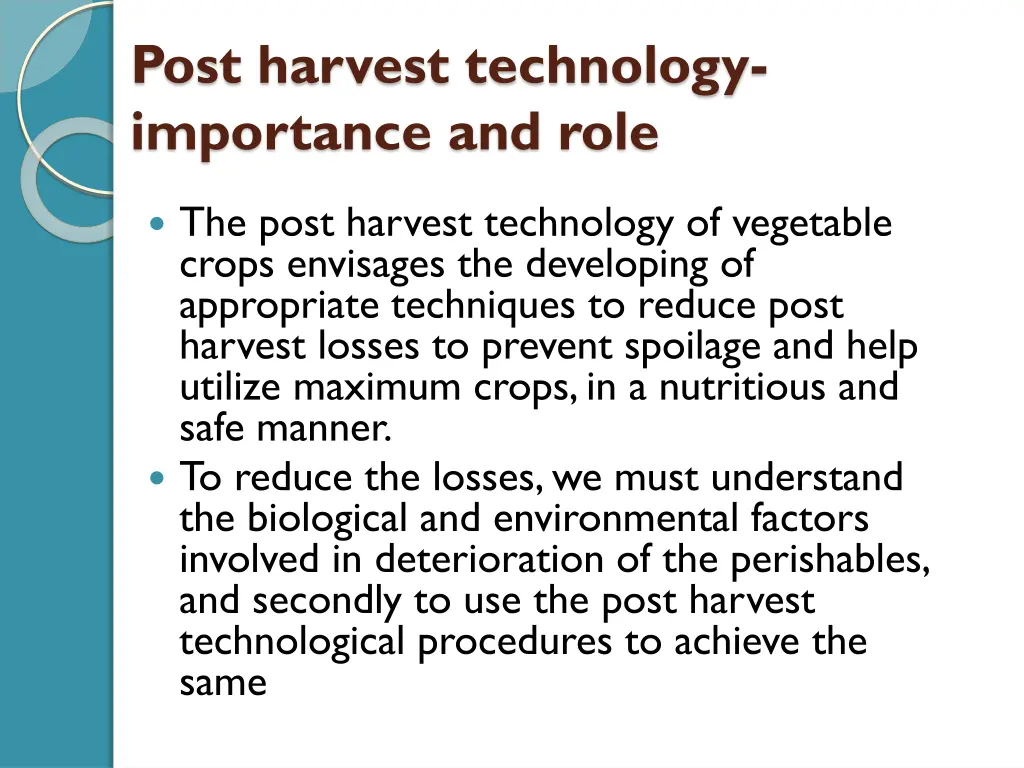 post harvest technology importance and role