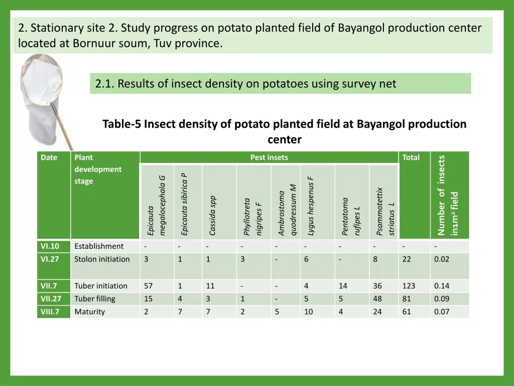 2 stationary site 2 study progress on potato