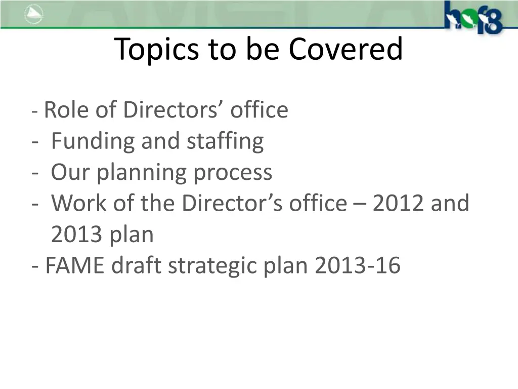 topics to be covered