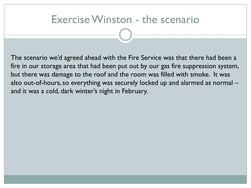 exercise winston the scenario