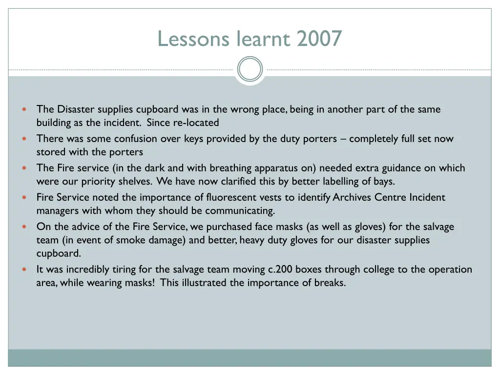 lessons learnt 2007