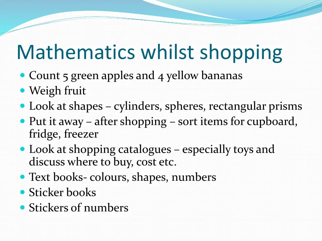 mathematics whilst shopping count 5 green apples