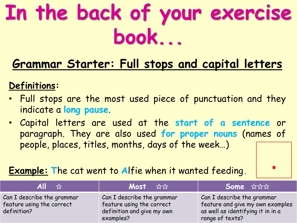 in the back of your exercise book grammar starter