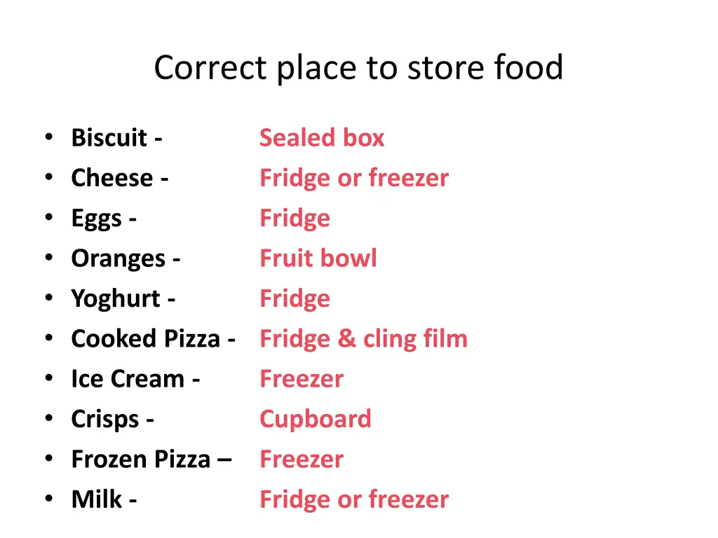 correct place to store food