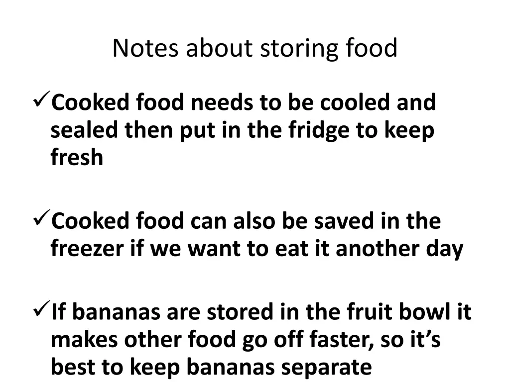 notes about storing food