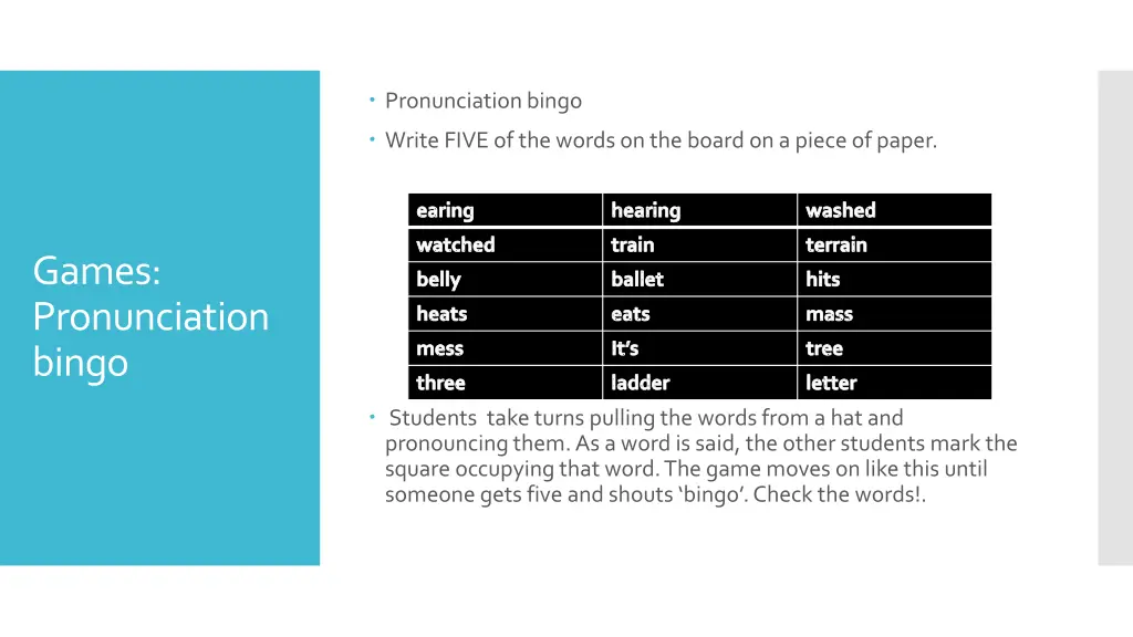 pronunciation bingo