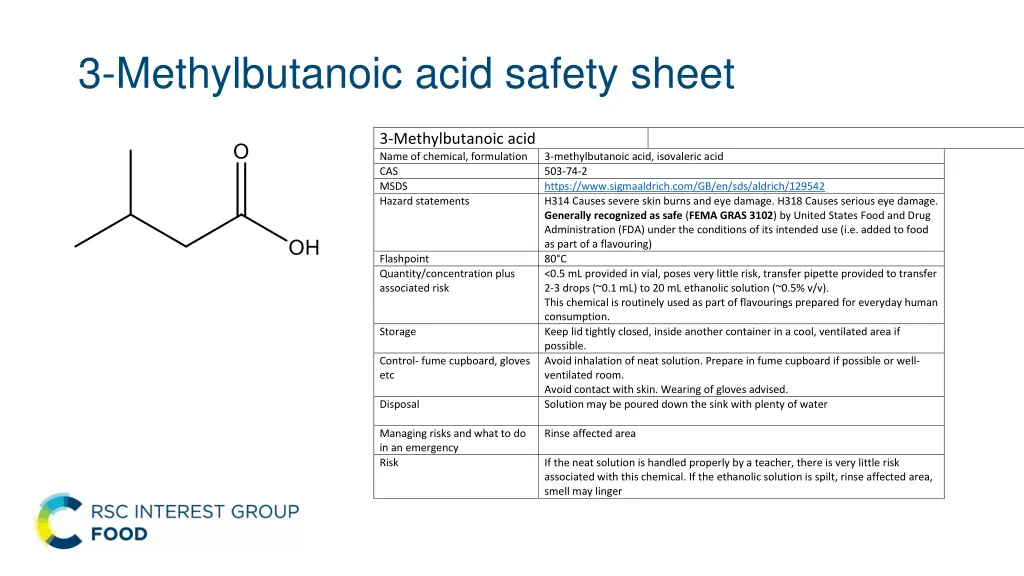 3 methylbutanoic acid safety sheet