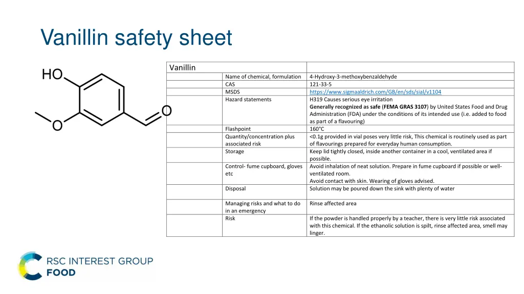 vanillin safety sheet