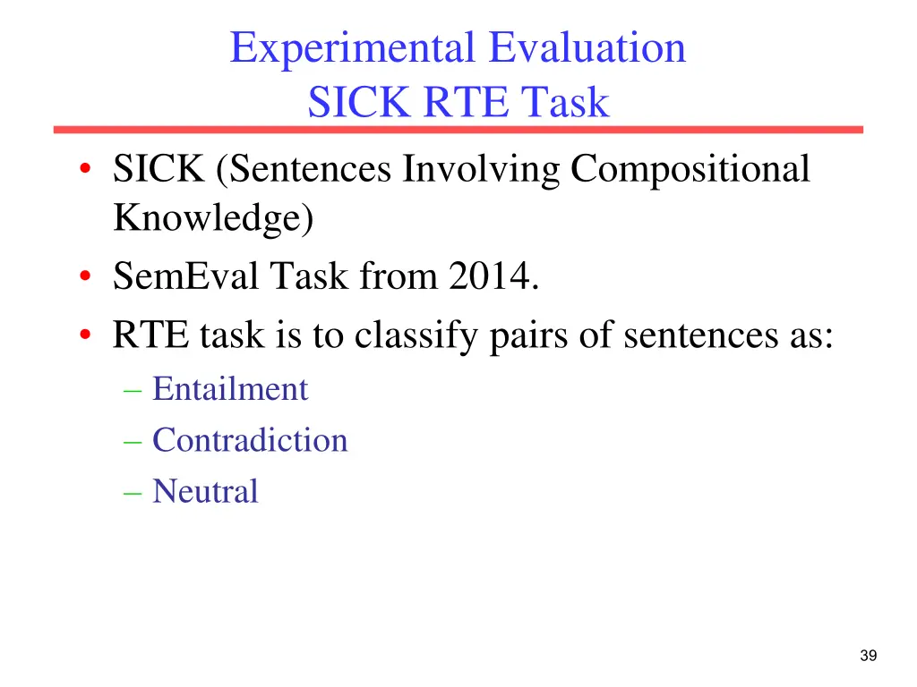 experimental evaluation sick rte task sick