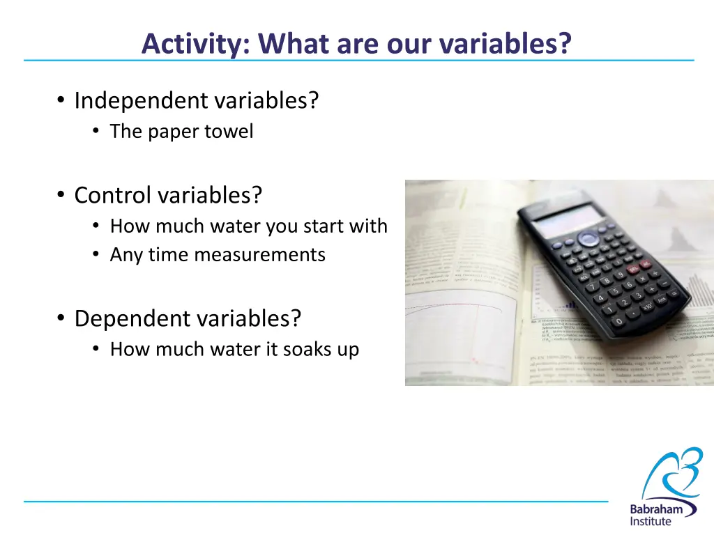 activity what are our variables