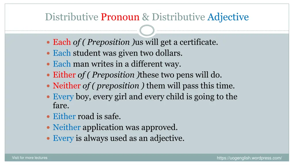 distributive pronoun distributive adjective 1