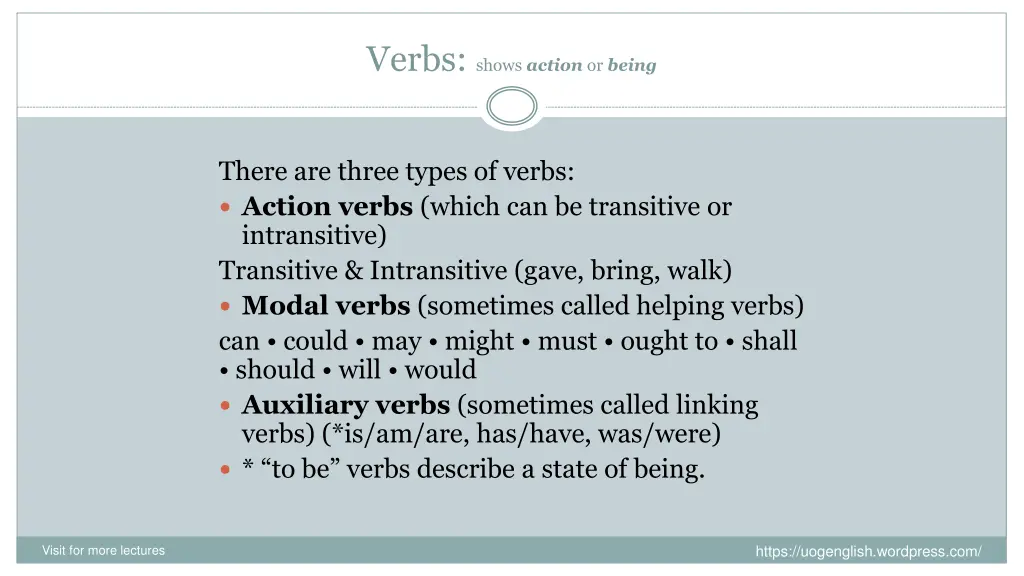 verbs shows action or being