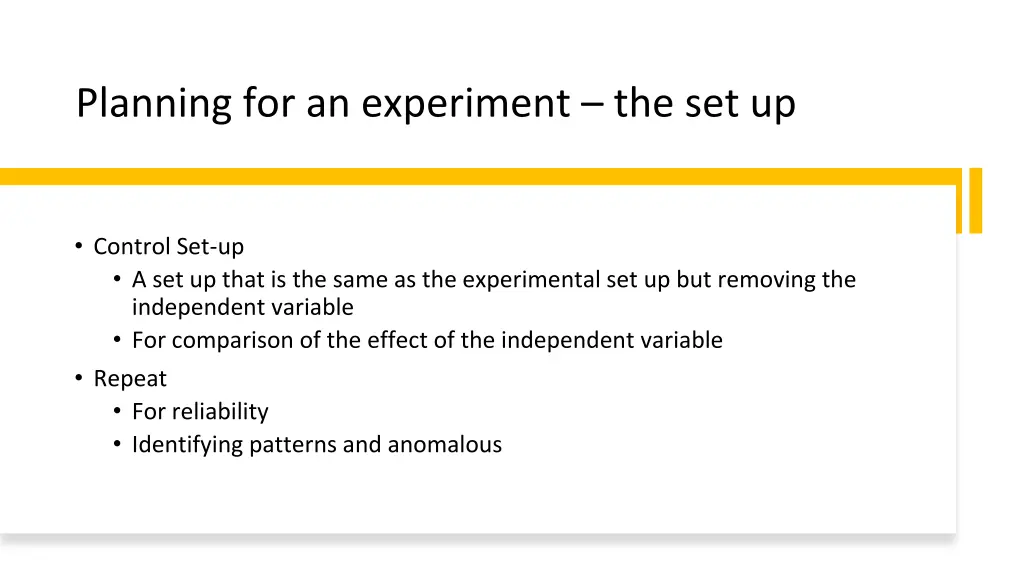 planning for an experiment the set up