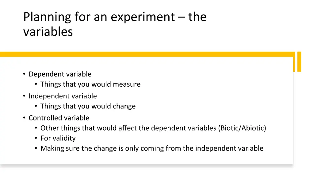 planning for an experiment the variables