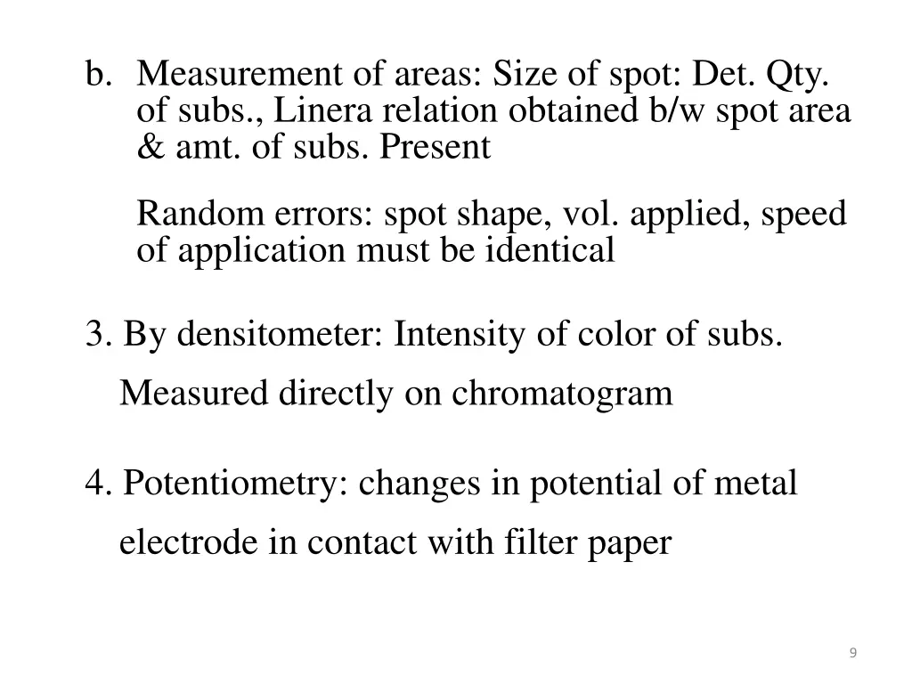 b measurement of areas size of spot