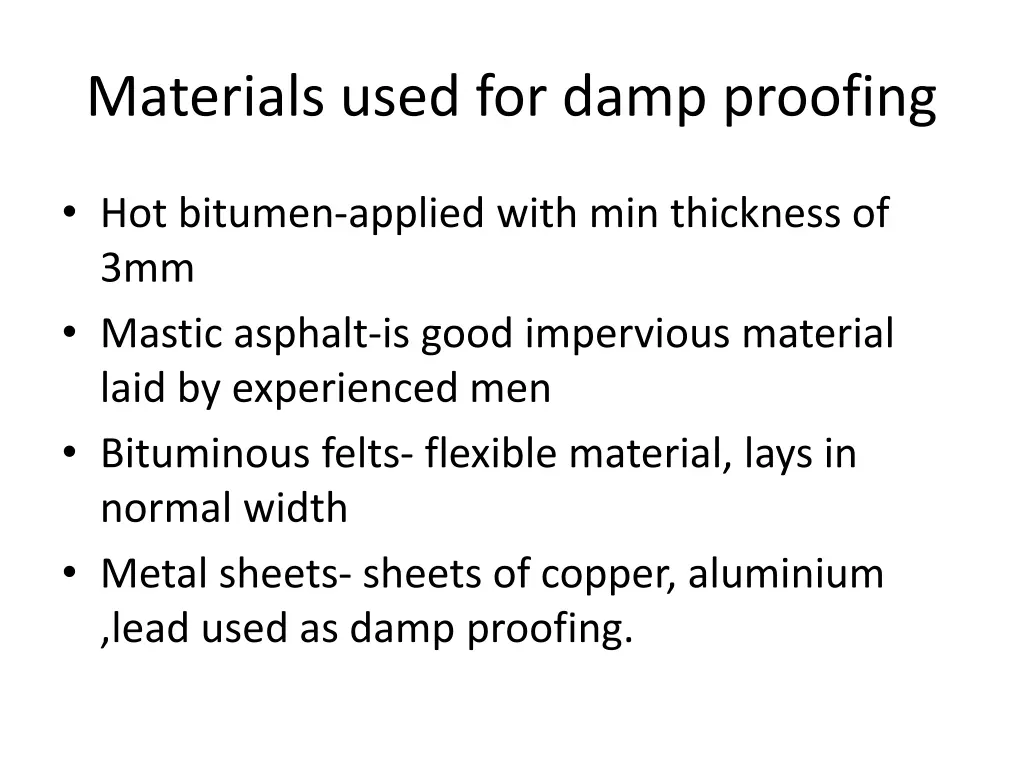 materials used for damp proofing