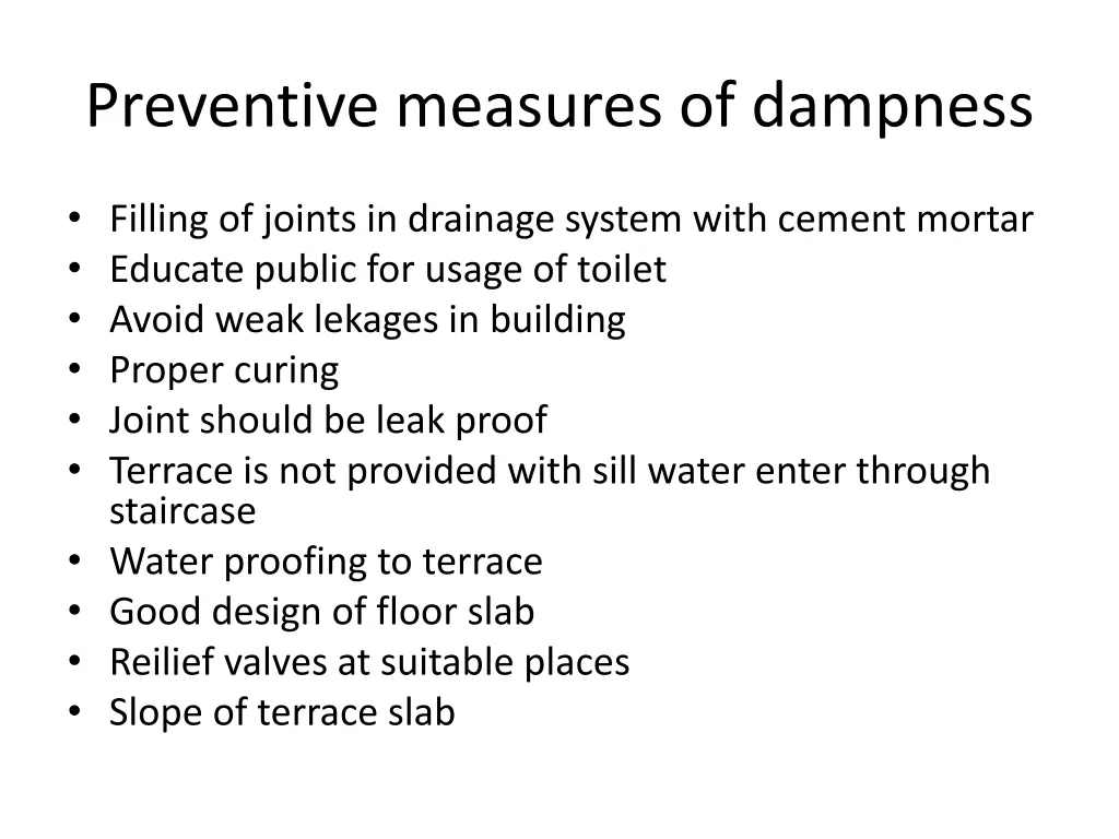 preventive measures of dampness