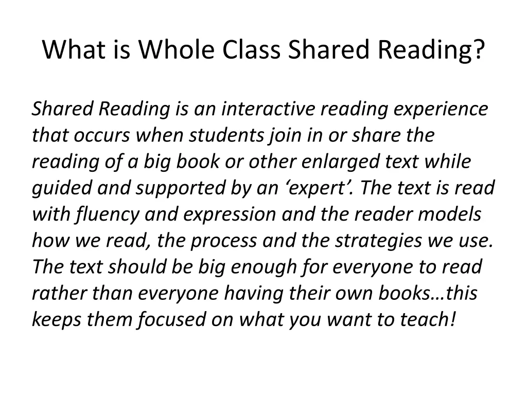 what is whole class shared reading