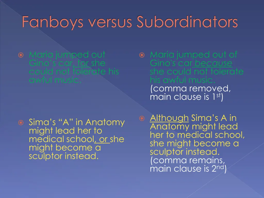 fanboys versus subordinators