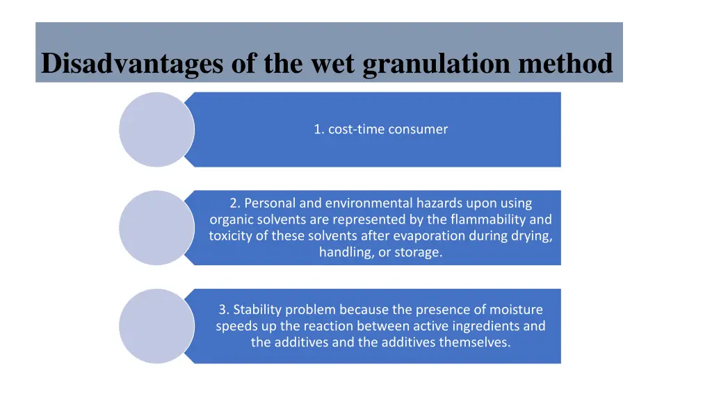 disadvantages of the wet granulation method