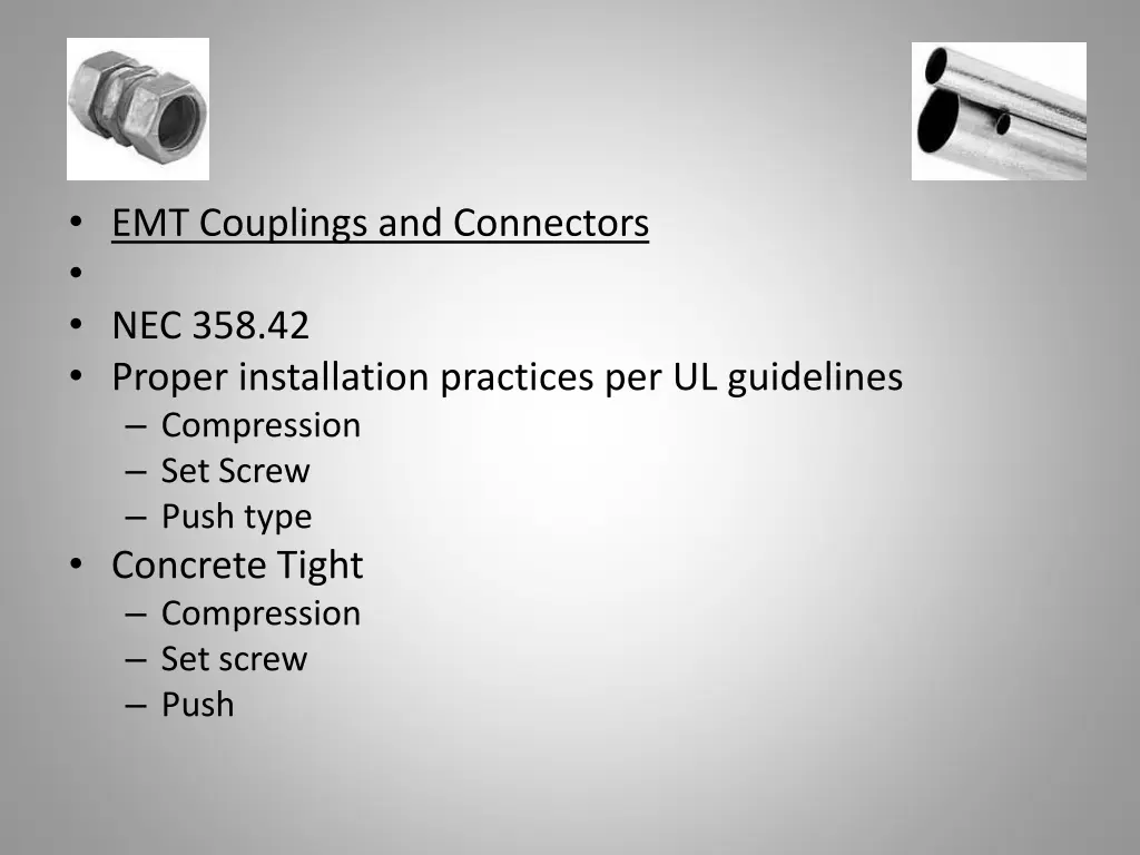 emt couplings and connectors nec 358 42 proper