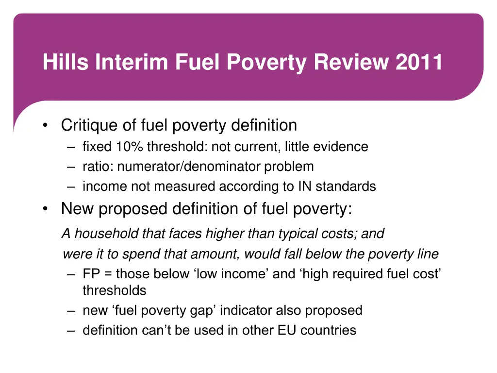 hills interim fuel poverty review 2011