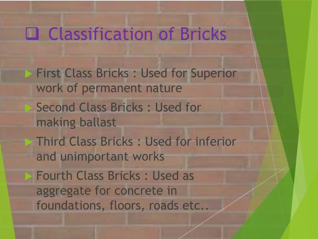 classification of bricks