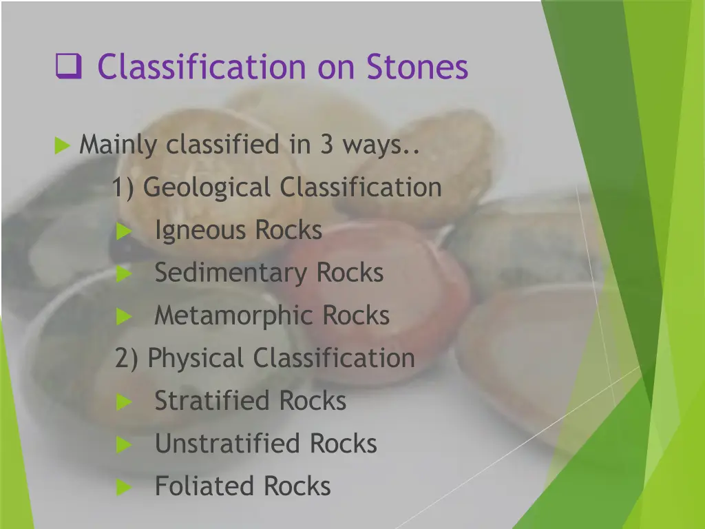 classification on stones