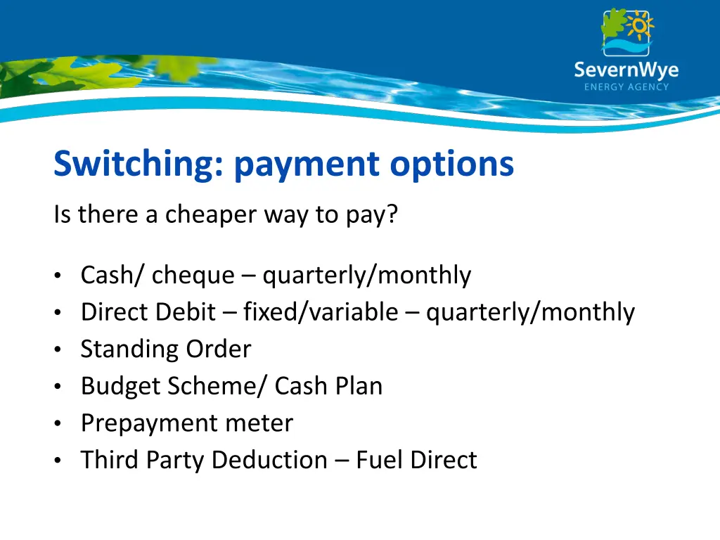 switching payment options