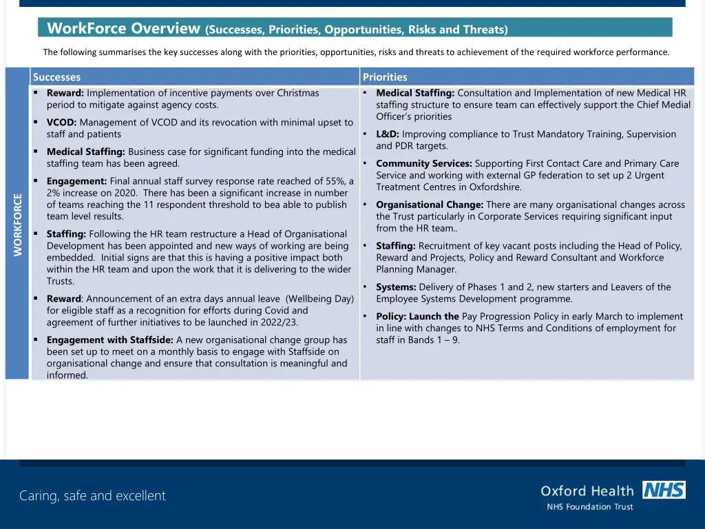 workforce overview successes priorities