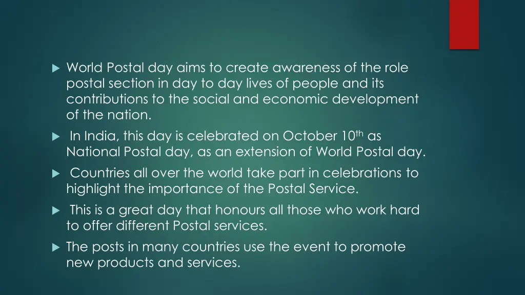 world postal day aims to create awareness