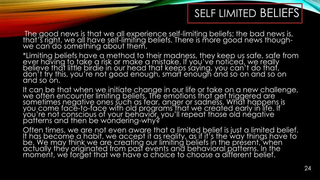 self limited beliefs