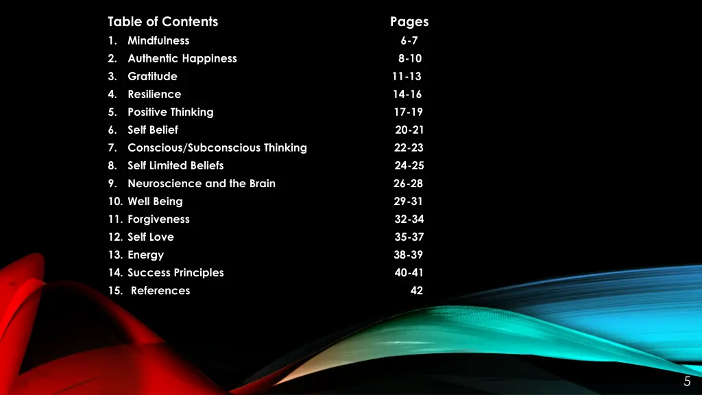 table of contents pages 1 mindfulness