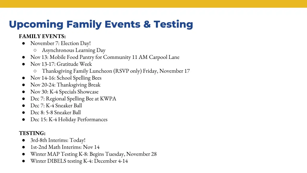 upcoming family events testing family events