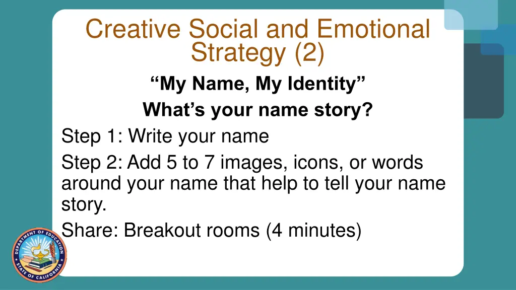 creative social and emotional strategy 2 my name