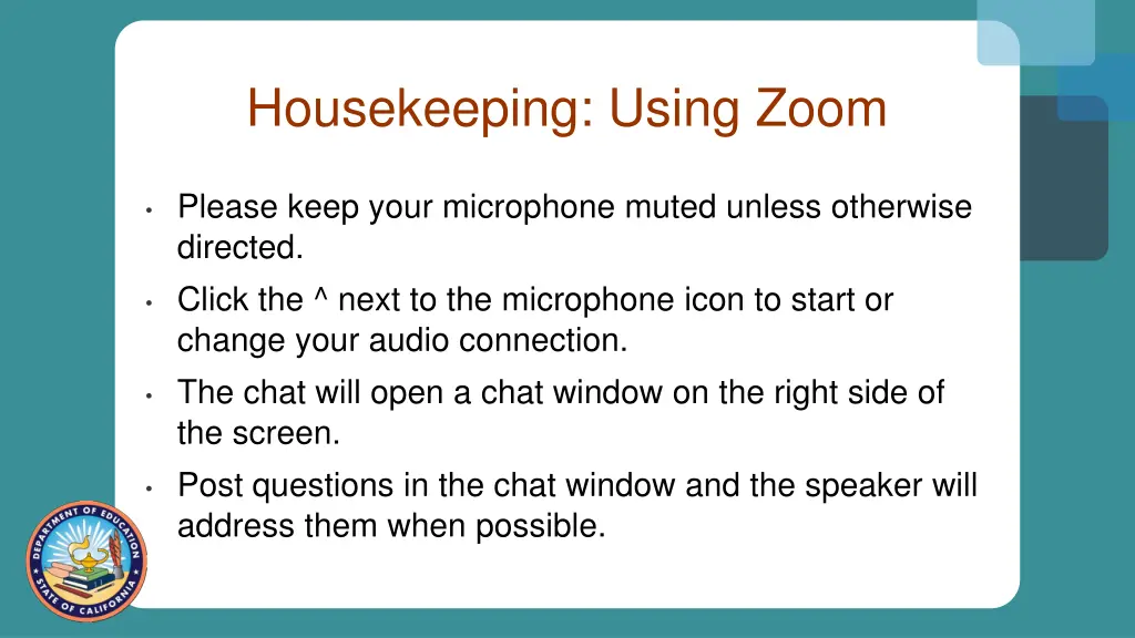 housekeeping using zoom