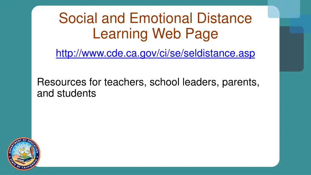 social and emotional distance learning web page