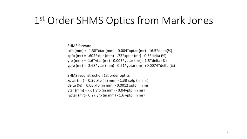 1 st order shms optics from mark jones